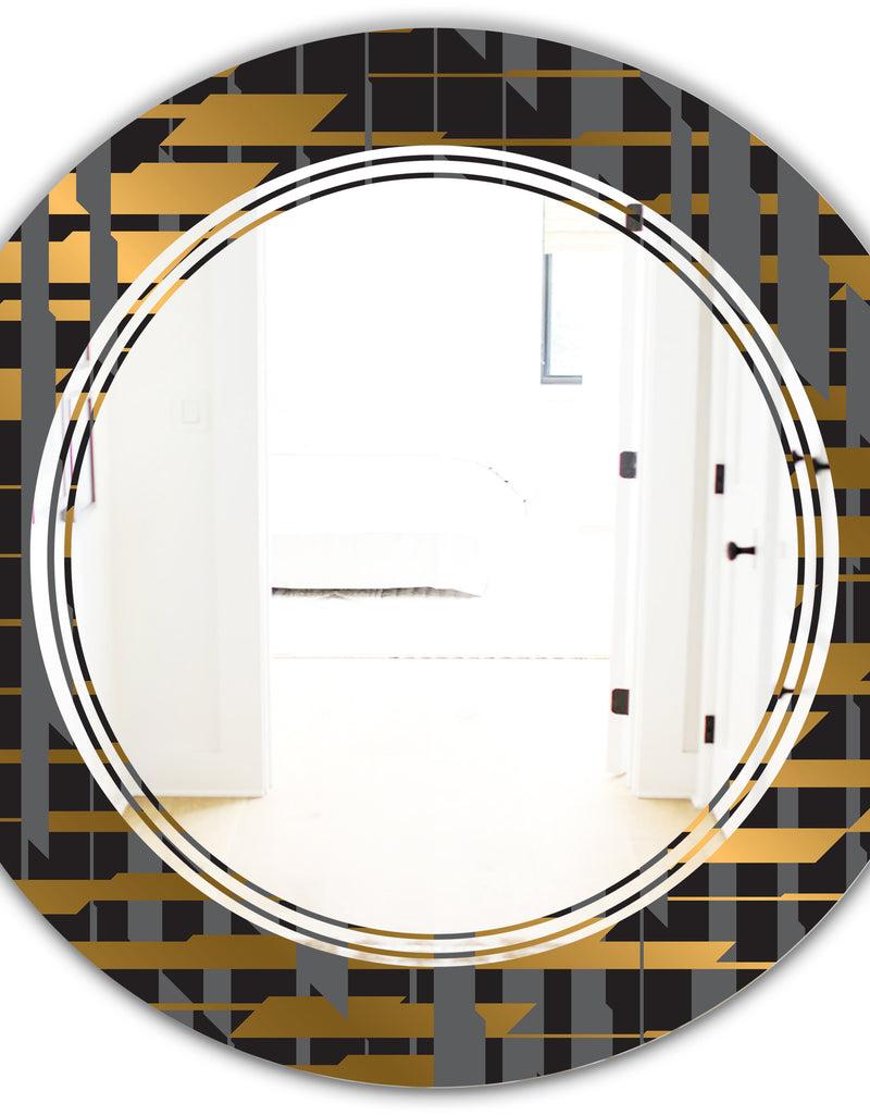DesignQ Gold Checkered Pattern I - Modern Round Or Oval Wall Mirror - Triple C