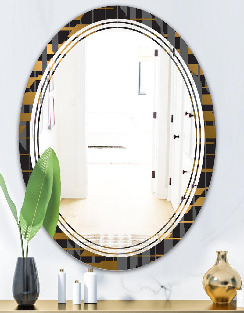 DesignQ Gold Checkered Pattern I - Modern Round Or Oval Wall Mirror - Triple C