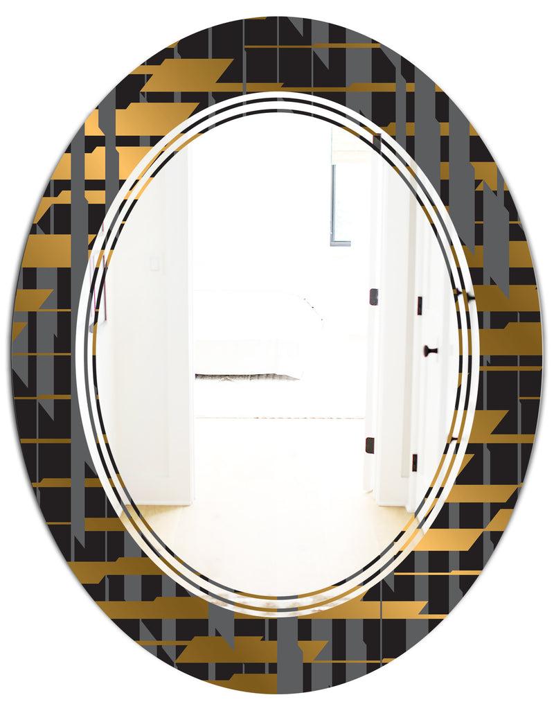 DesignQ Gold Checkered Pattern I - Modern Round Or Oval Wall Mirror - Triple C