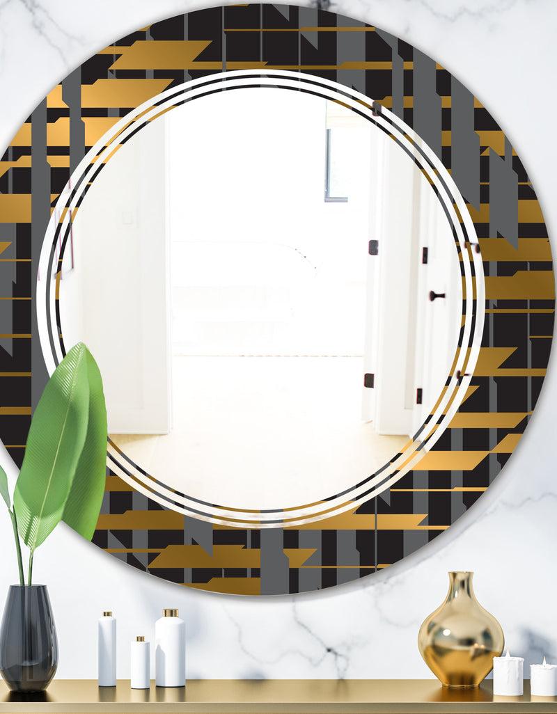 DesignQ Gold Checkered Pattern I - Modern Round or Oval Wall Mirror - Triple C