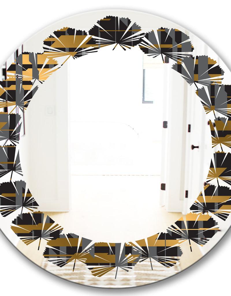DesignQ Gold Checkered Pattern I - Modern Round Or Oval Wall Mirror - Leaves