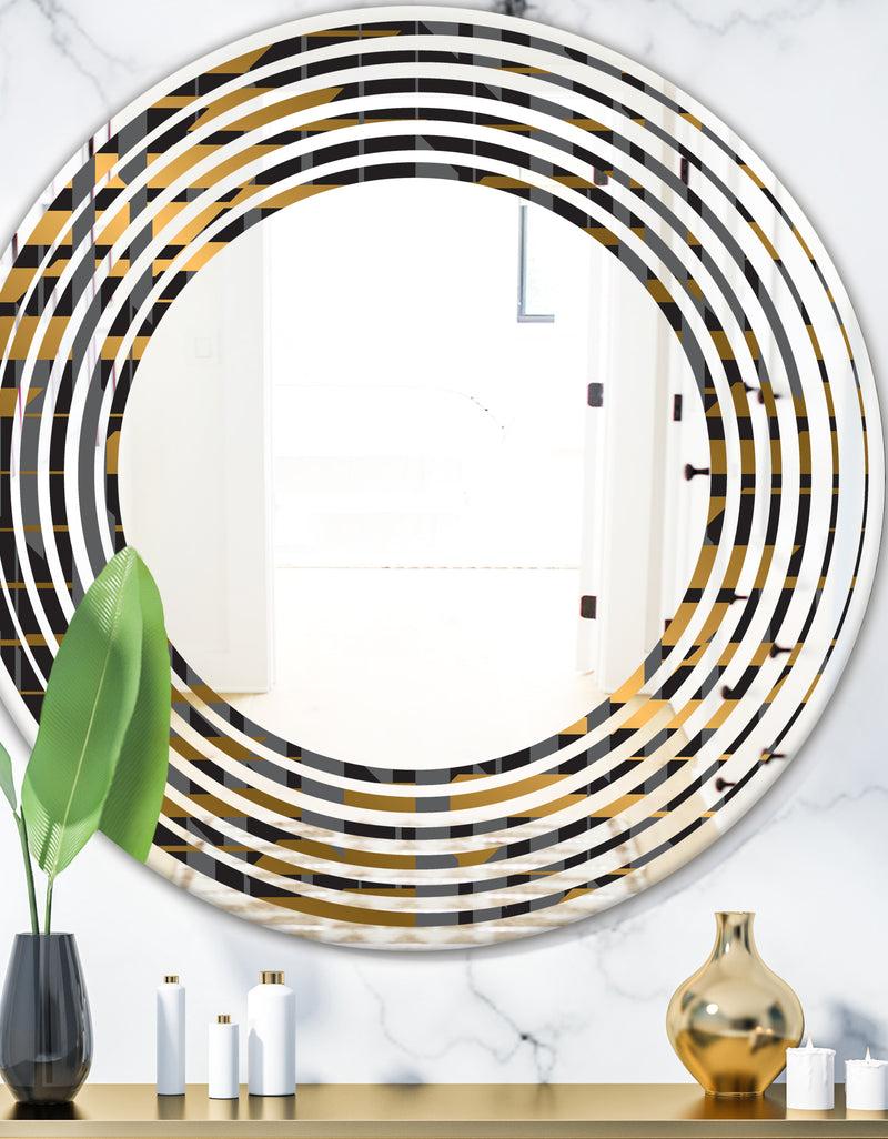 DesignQ Gold Checkered Pattern I - Modern Round or Oval Wall Mirror - Wave