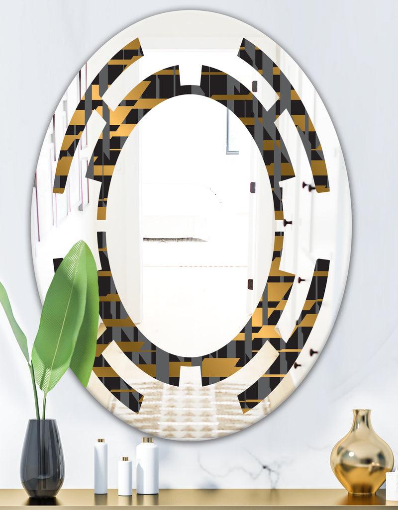 DesignQ Gold Checkered Pattern I - Modern Round Or Oval Wall Mirror - Space