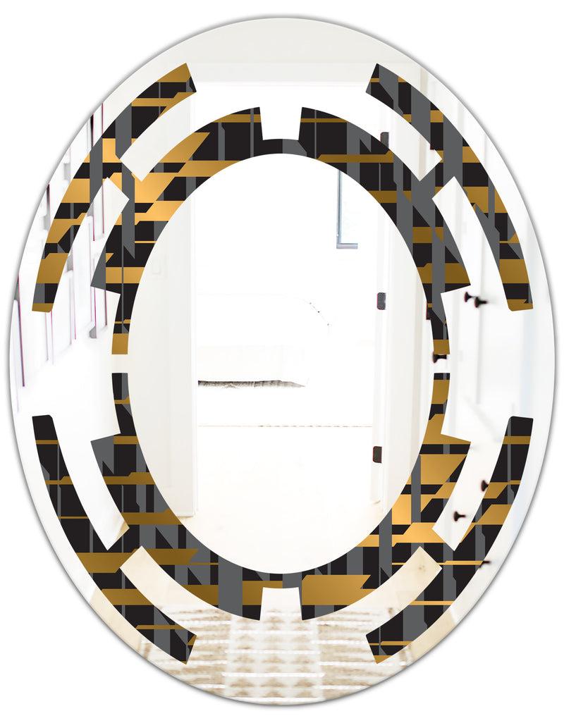 DesignQ Gold Checkered Pattern I - Modern Round Or Oval Wall Mirror - Space
