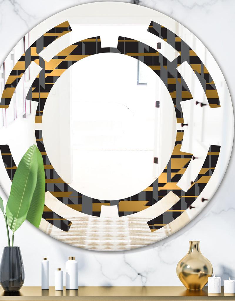 DesignQ Gold Checkered Pattern I - Modern Round or Oval Wall Mirror - Space