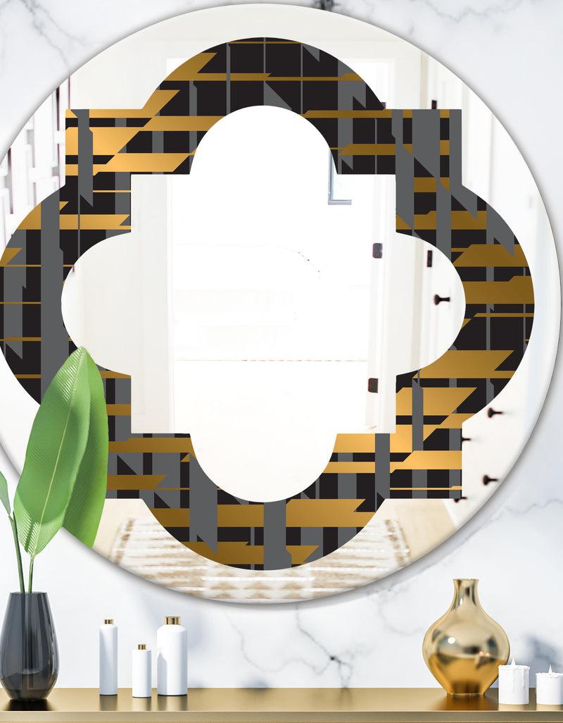 DesignQ Gold Checkered Pattern I - Modern Round or Oval Wall Mirror - Quatrefoil