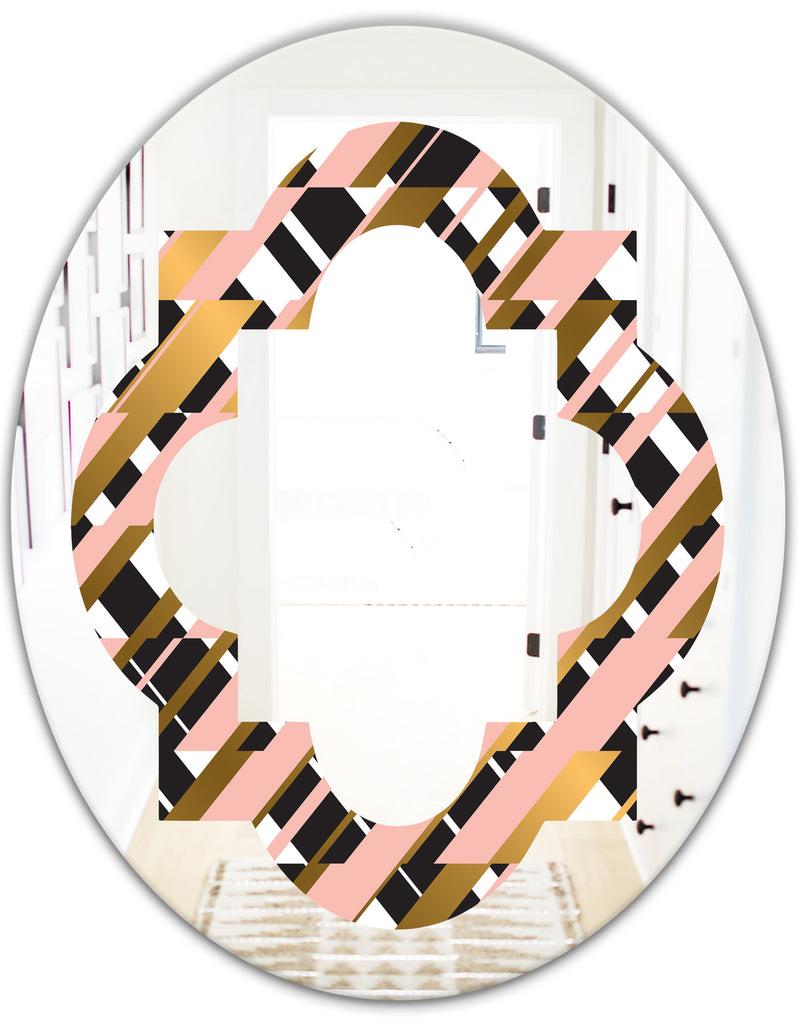 DesignQ Gold Checkered Pattern II - Modern Round Or Oval Wall Mirror - Quatrefoil
