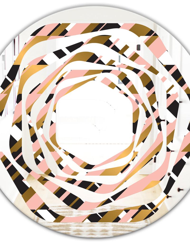 DesignQ Gold Checkered Pattern II - Modern Round Or Oval Wall Mirror - Whirl
