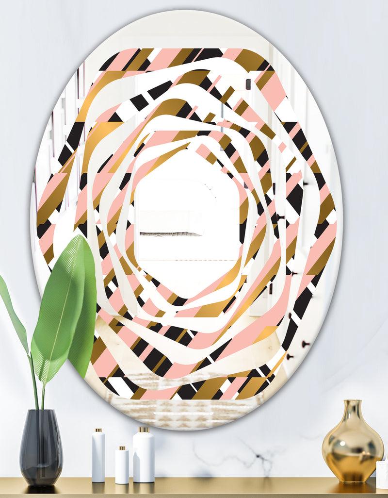 DesignQ Gold Checkered Pattern II - Modern Round Or Oval Wall Mirror - Whirl