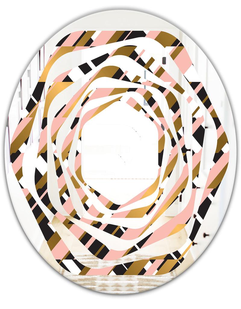 DesignQ Gold Checkered Pattern II - Modern Round Or Oval Wall Mirror - Whirl