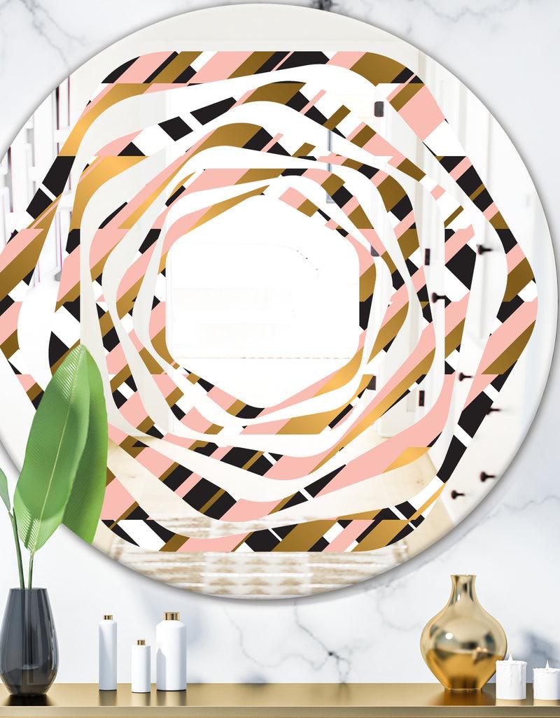 DesignQ Gold Checkered Pattern II - Modern Round or Oval Wall Mirror - Whirl