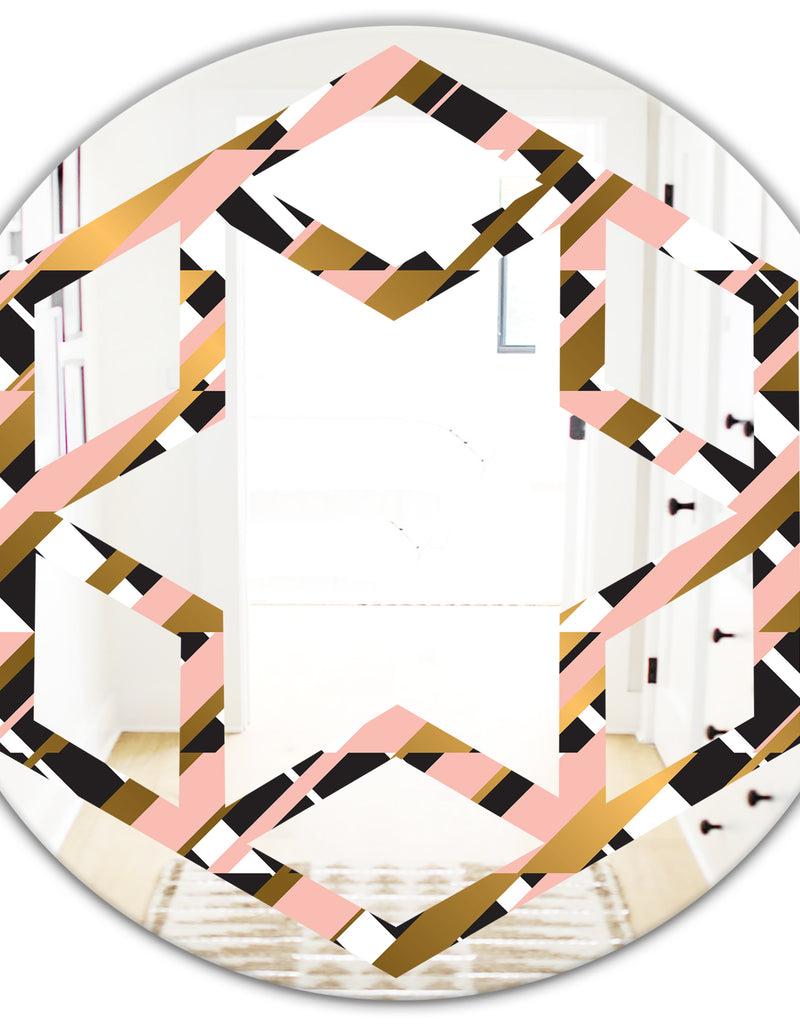 DesignQ Gold Checkered Pattern II - Modern Round Or Oval Wall Mirror - Hexagon Star