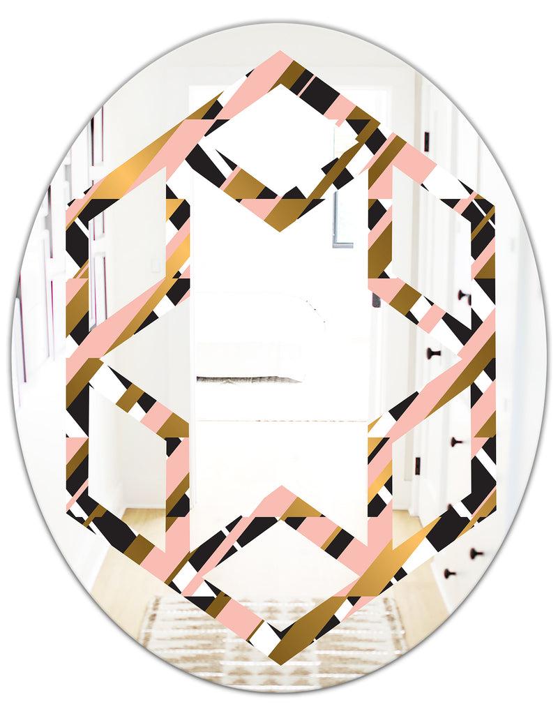 DesignQ Gold Checkered Pattern II - Modern Round Or Oval Wall Mirror - Hexagon Star