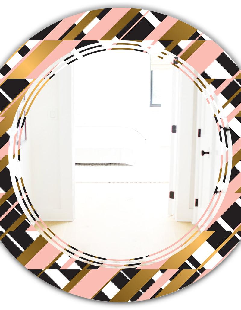DesignQ Gold Checkered Pattern II - Modern Round Or Oval Wall Mirror - Triple C