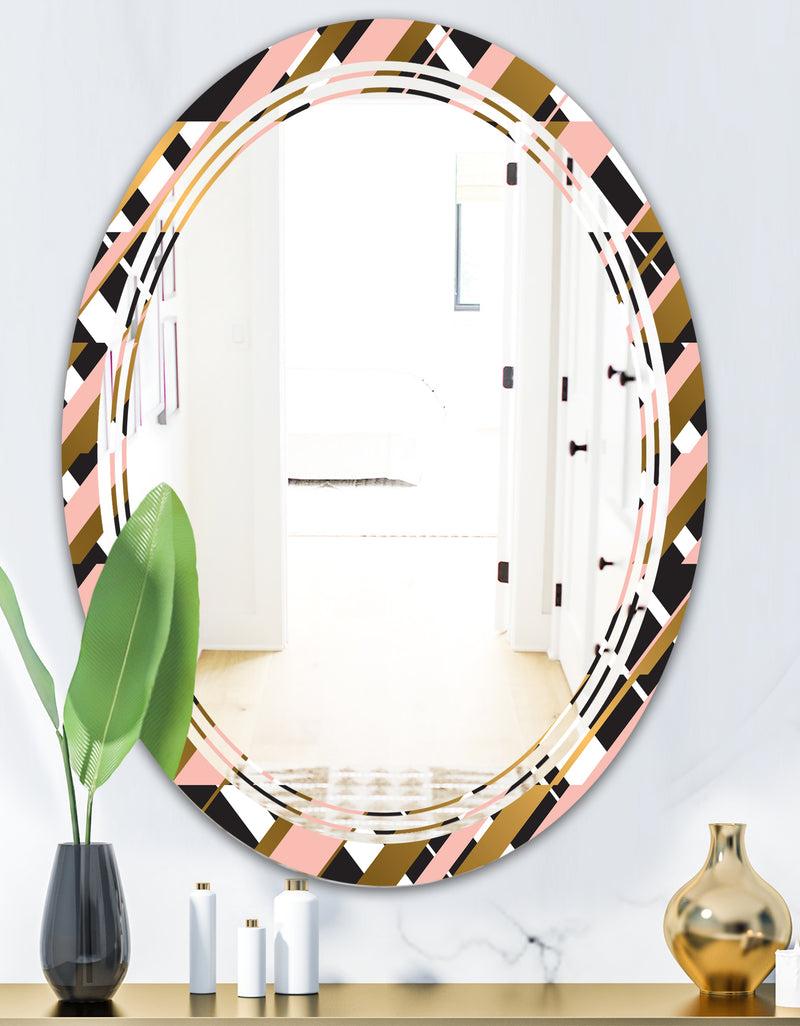 DesignQ Gold Checkered Pattern II - Modern Round Or Oval Wall Mirror - Triple C