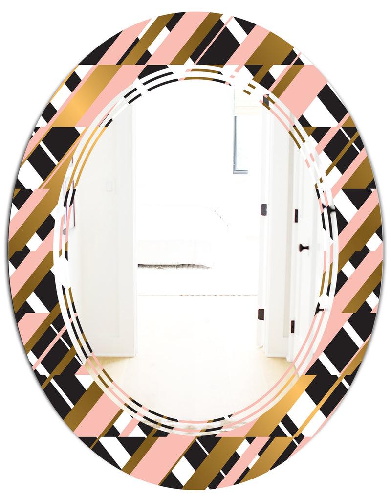 DesignQ Gold Checkered Pattern II - Modern Round Or Oval Wall Mirror - Triple C