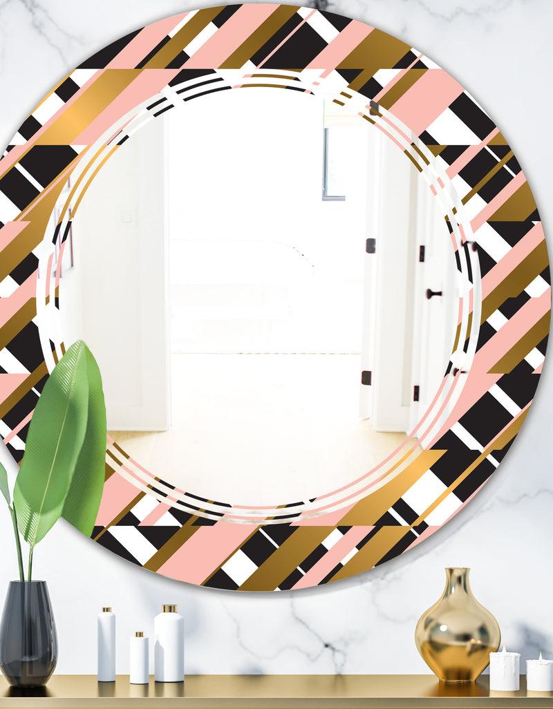 DesignQ Gold Checkered Pattern II - Modern Round or Oval Wall Mirror - Triple C