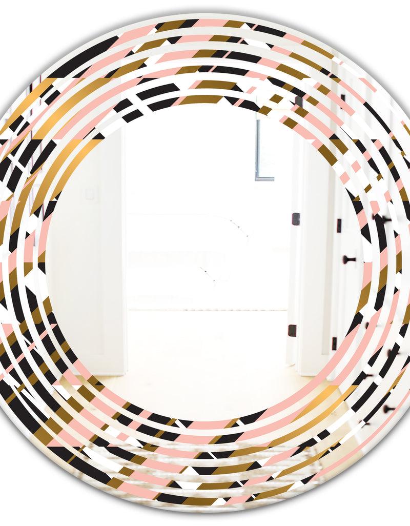 DesignQ Gold Checkered Pattern II - Modern Round Or Oval Wall Mirror - Wave