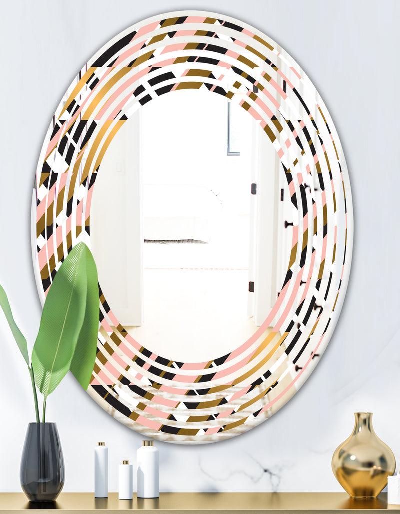 DesignQ Gold Checkered Pattern II - Modern Round Or Oval Wall Mirror - Wave