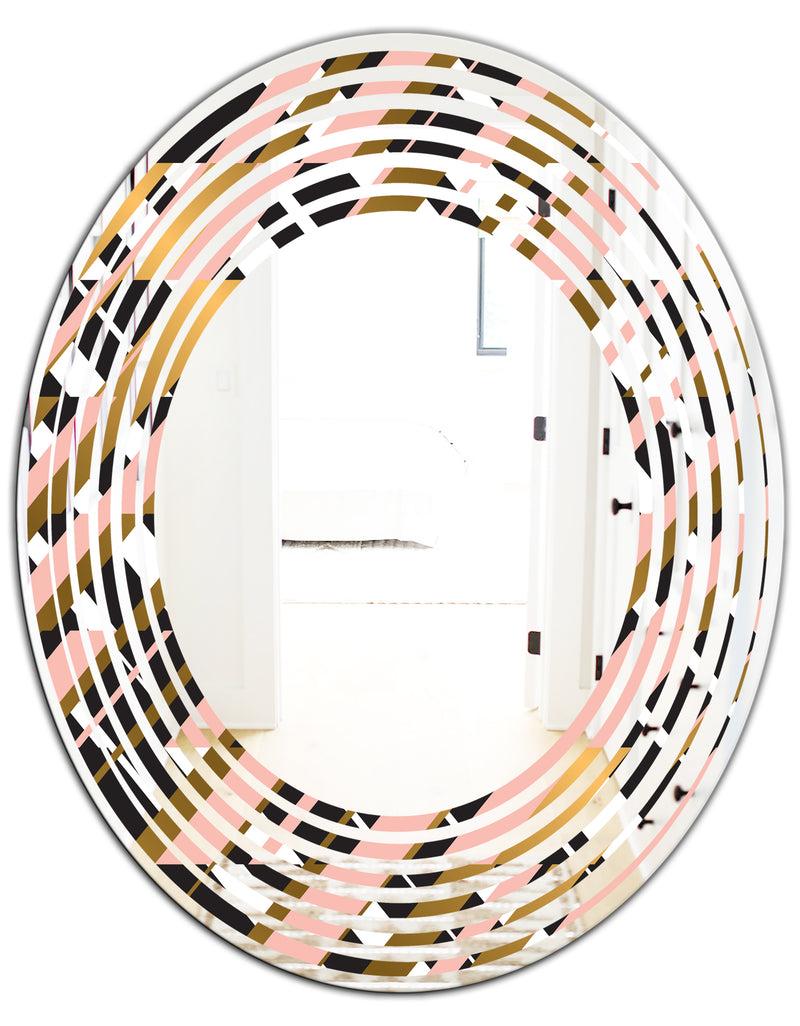 DesignQ Gold Checkered Pattern II - Modern Round Or Oval Wall Mirror - Wave