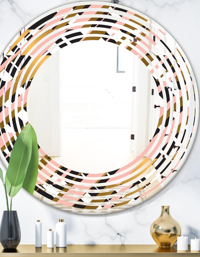 DesignQ Gold Checkered Pattern II - Modern Round or Oval Wall Mirror - Wave
