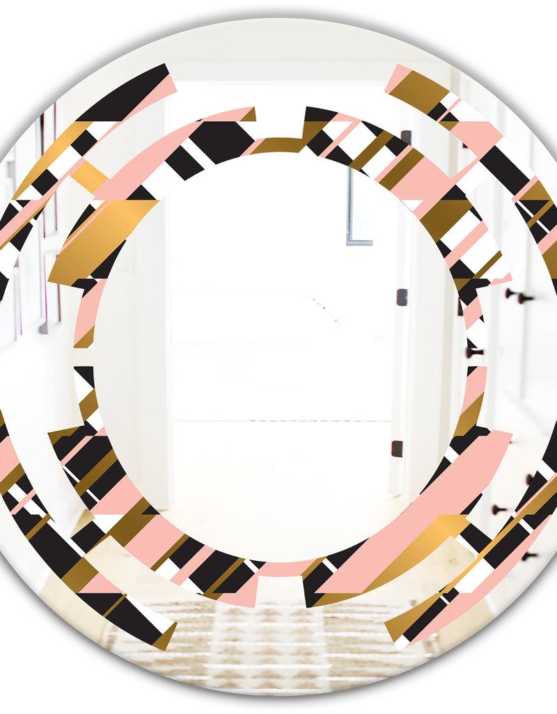 DesignQ Gold Checkered Pattern II - Modern Round Or Oval Wall Mirror - Space