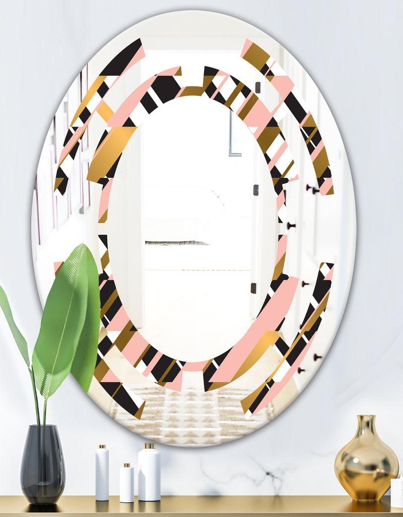 DesignQ Gold Checkered Pattern II - Modern Round Or Oval Wall Mirror - Space