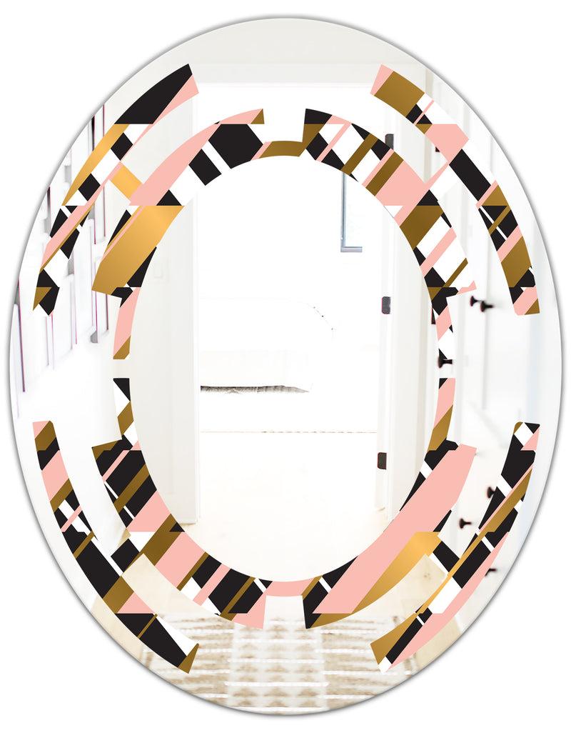 DesignQ Gold Checkered Pattern II - Modern Round Or Oval Wall Mirror - Space