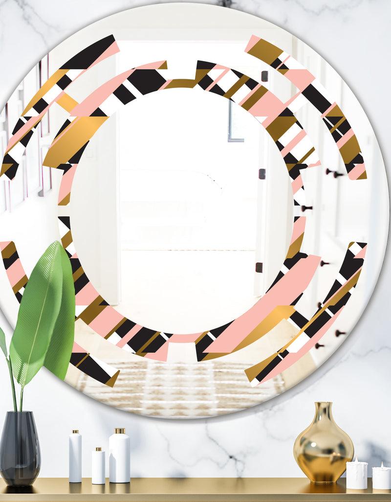 DesignQ Gold Checkered Pattern II - Modern Round or Oval Wall Mirror - Space