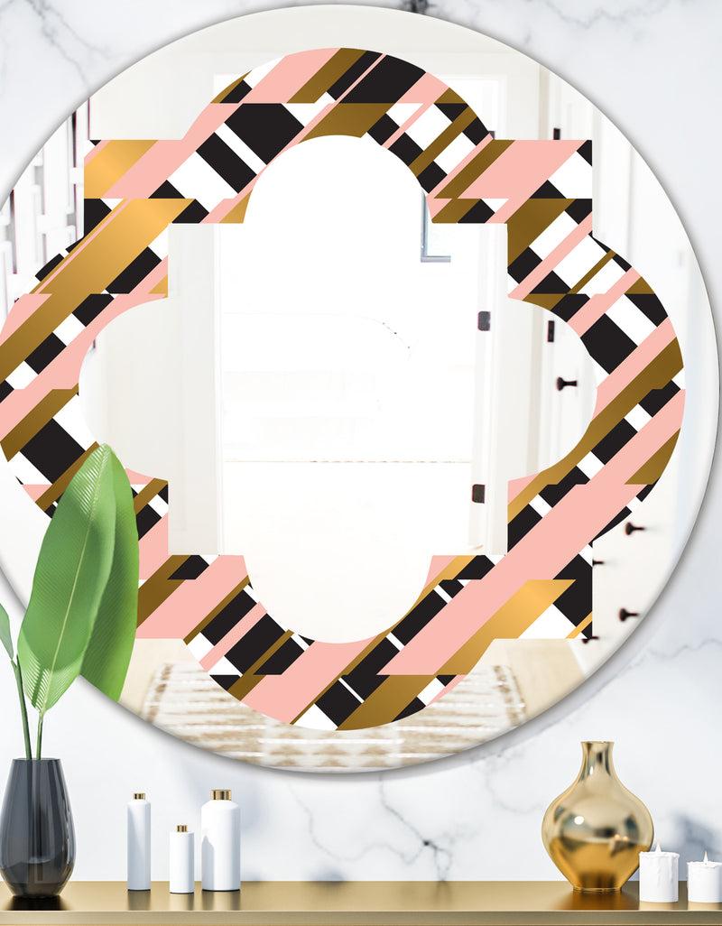 DesignQ Gold Checkered Pattern II - Modern Round or Oval Wall Mirror - Quatrefoil