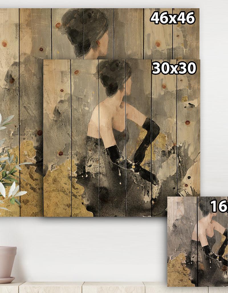 DesignQ Gold Fashion Dance - Traditional Print On Natural Pine Wood