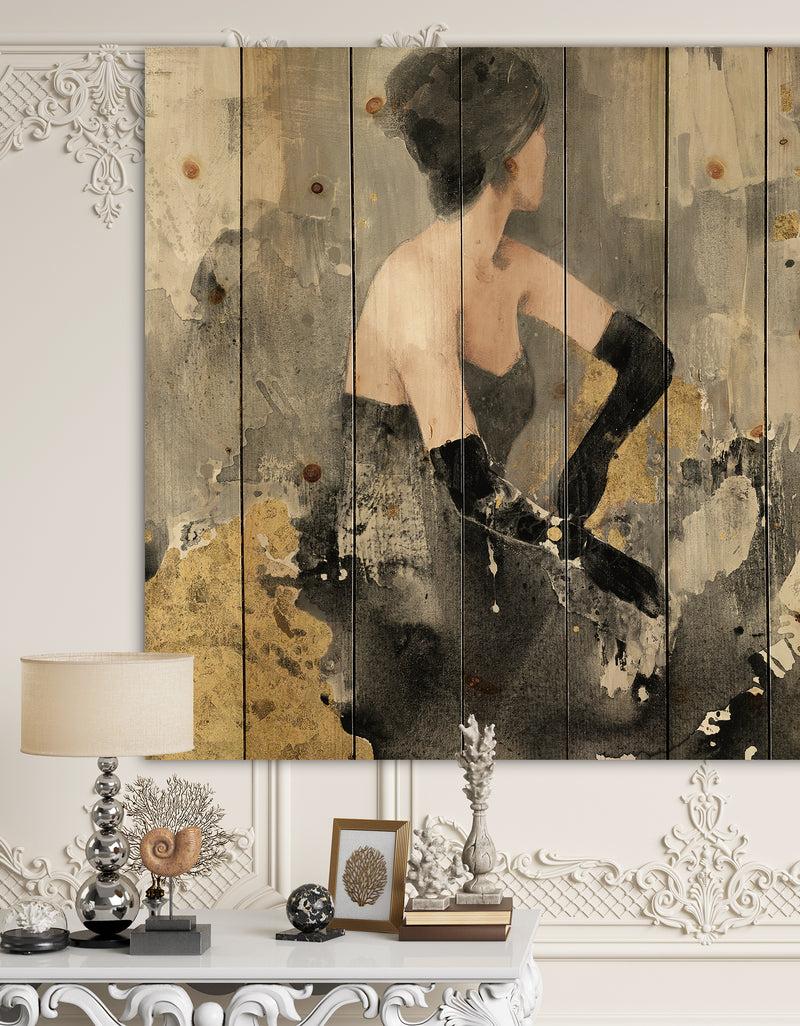 DesignQ Gold Fashion Dance - Traditional Print on Natural Pine Wood