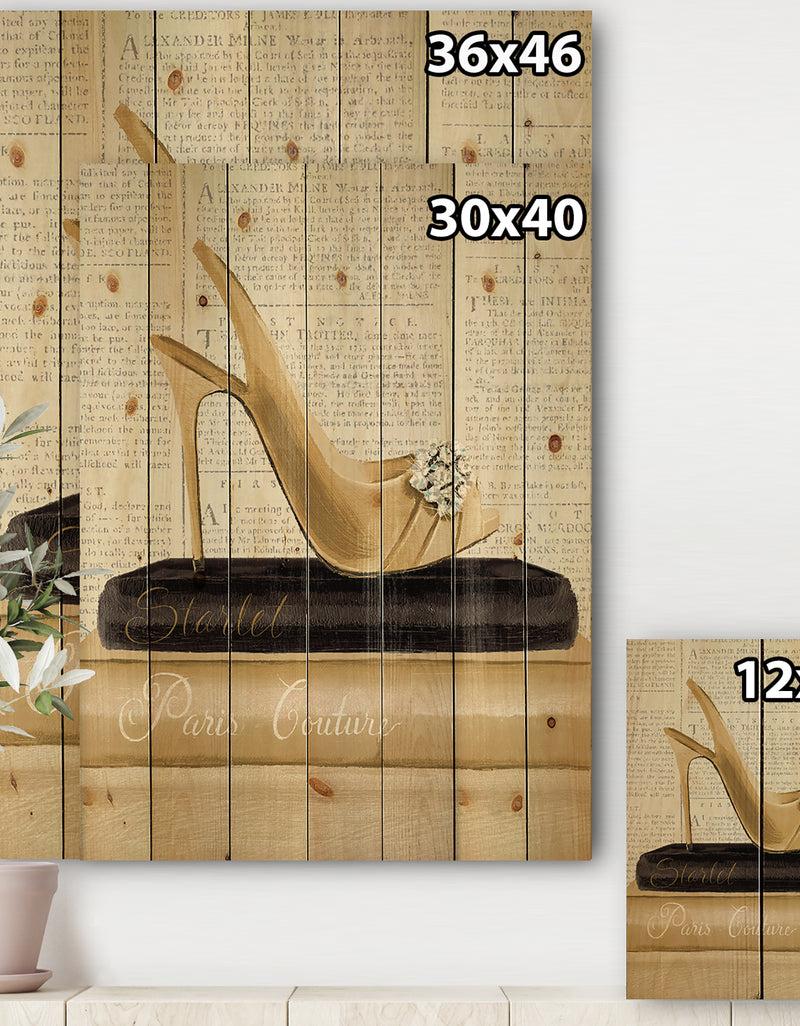 DesignQ Gold Fashion High Hells I - Posh & Luxe Print On Natural Pine Wood