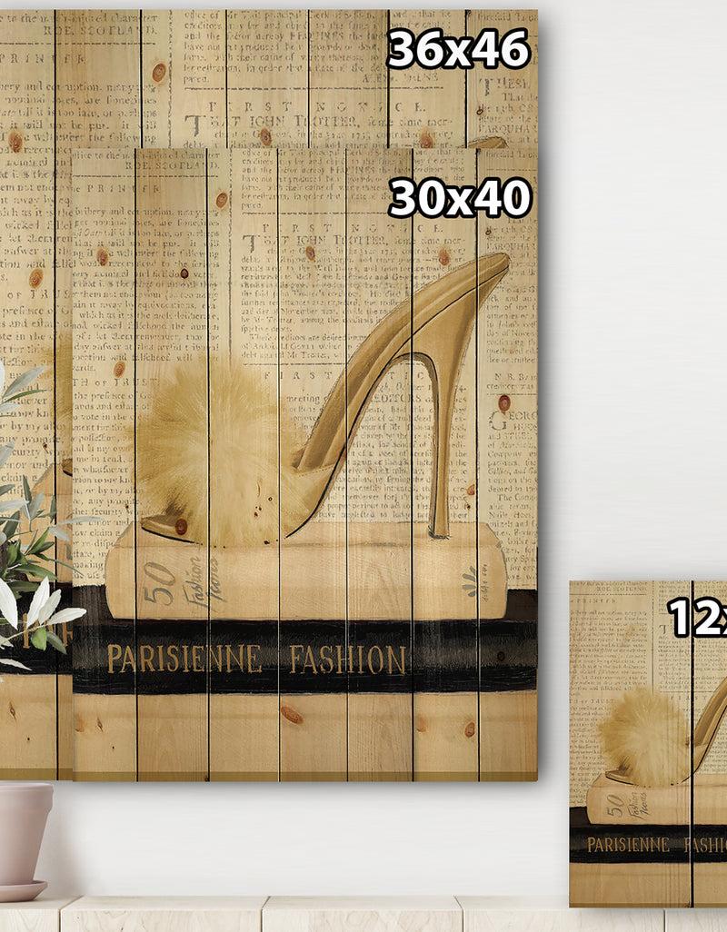 DesignQ Gold Fashion High Hells II - Posh & Luxe Print On Natural Pine Wood