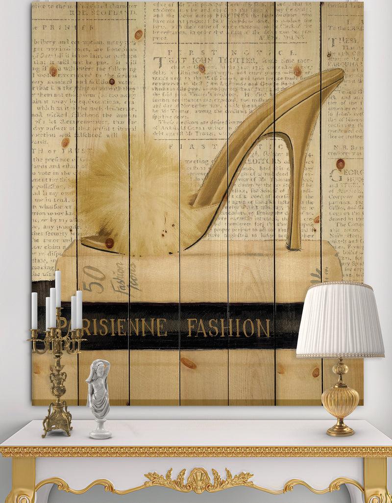 DesignQ Gold Fashion High Hells II - Posh & Luxe Print on Natural Pine Wood