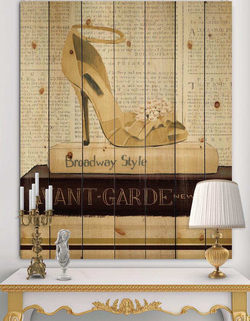 DesignQ Gold Fashion High Hells III - Posh & Luxe Print on Natural Pine Wood