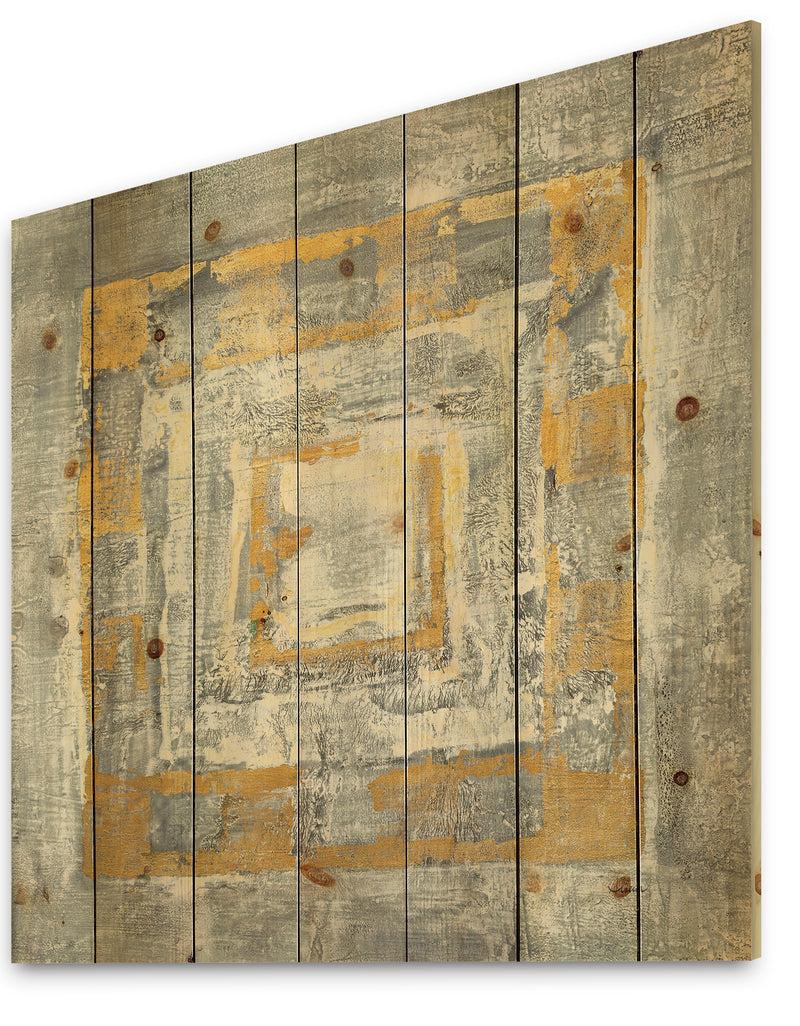 DesignQ Gold Glam On Grey Tapestry I - Transitional Print On Natural Pine Wood