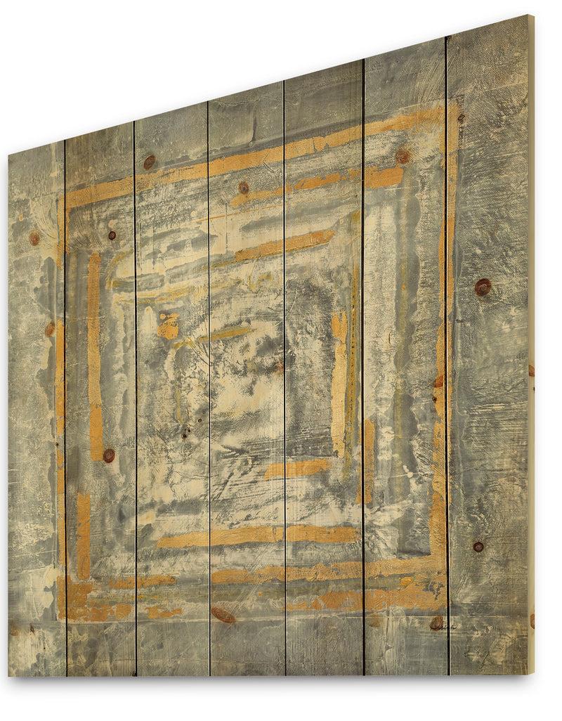 DesignQ Gold Glam On Grey Tapestry II - Transitional Print On Natural Pine Wood