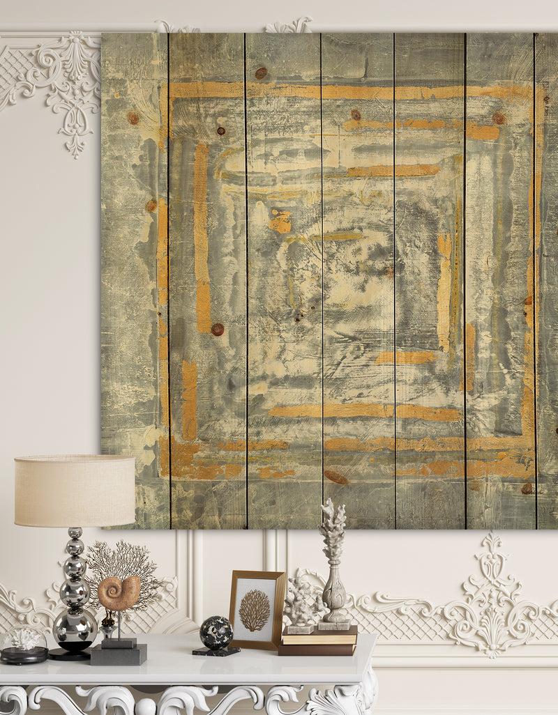 DesignQ Gold Glam on Grey Tapestry II - Transitional Print on Natural Pine Wood