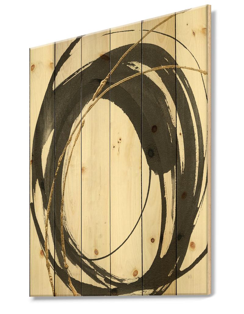 DesignQ Gold Glamour Circle I - Posh & Luxe Print On Natural Pine Wood