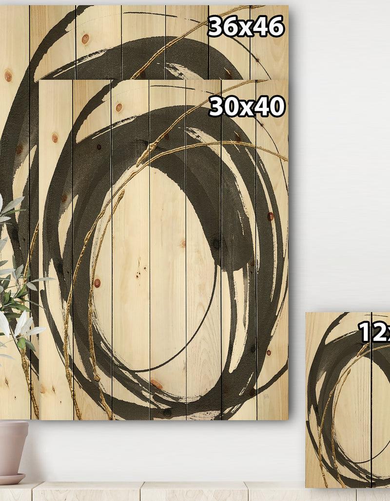 DesignQ Gold Glamour Circle I - Posh & Luxe Print On Natural Pine Wood