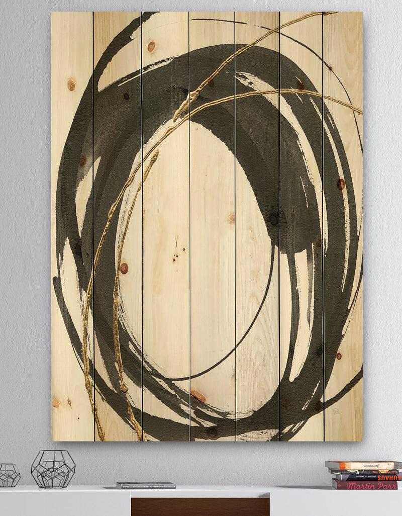 DesignQ Gold Glamour Circle I - Posh & Luxe Print on Natural Pine Wood