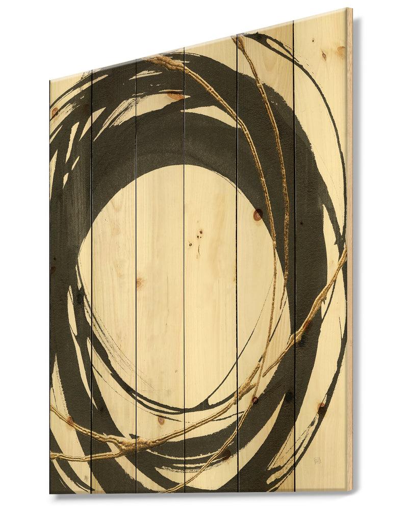DesignQ Gold Glamour Circle II - Posh & Luxe Print On Natural Pine Wood