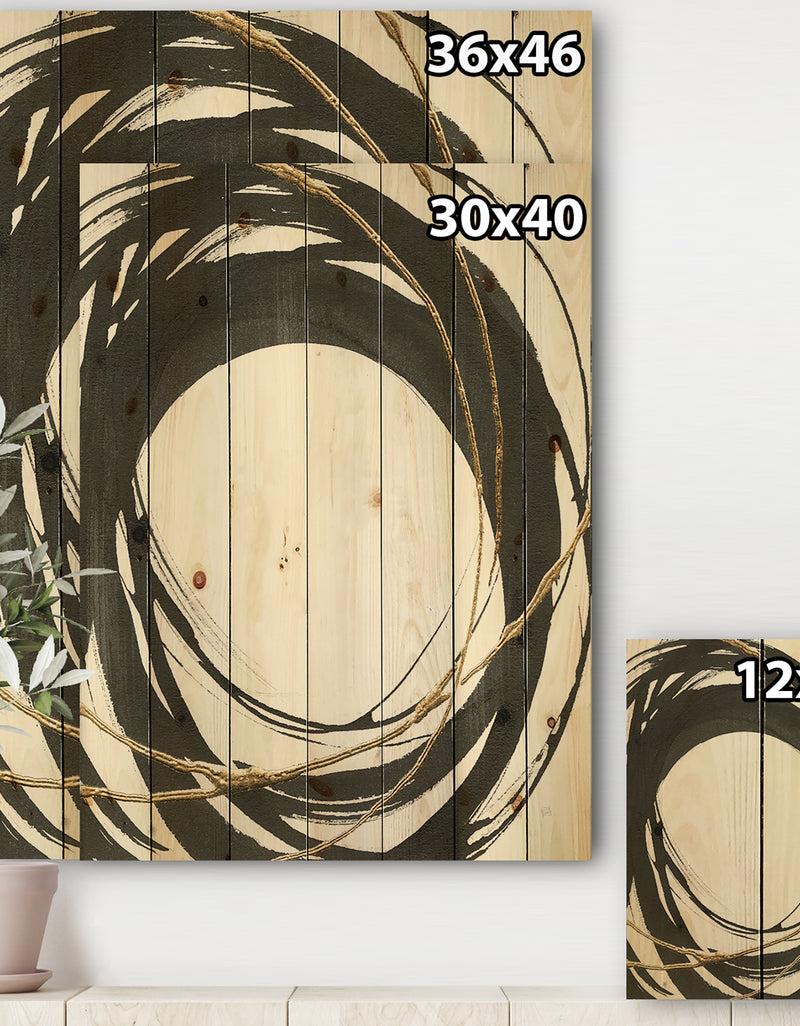 DesignQ Gold Glamour Circle II - Posh & Luxe Print On Natural Pine Wood