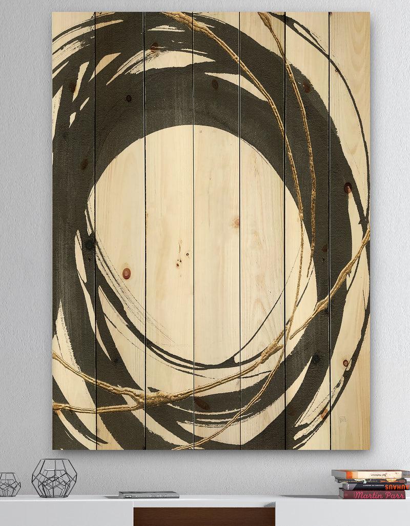 DesignQ Gold Glamour Circle II - Posh & Luxe Print on Natural Pine Wood
