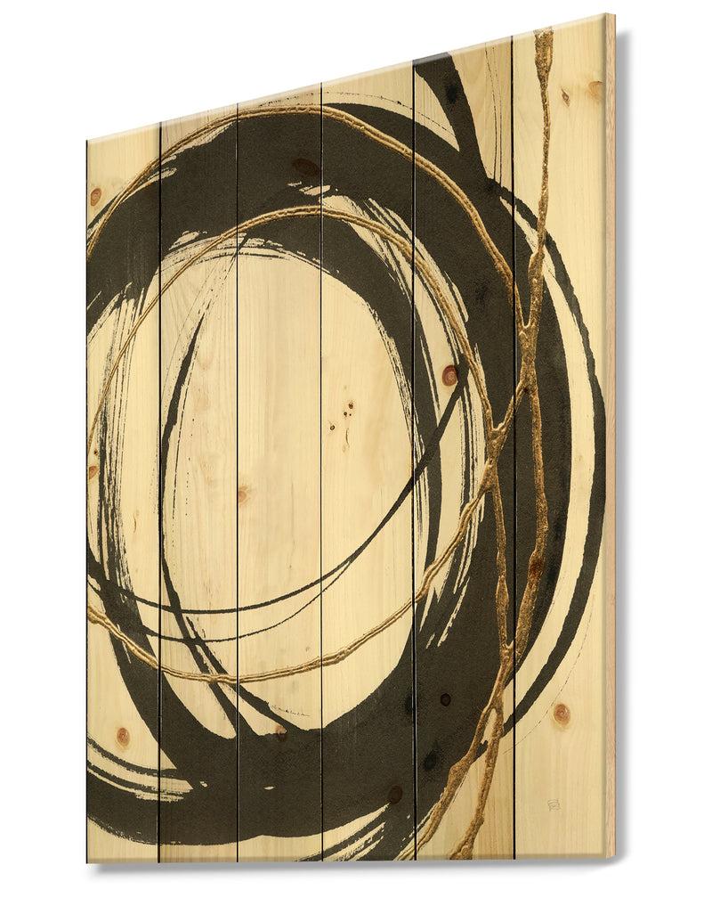 DesignQ Gold Glamour Circle III - Posh & Luxe Print On Natural Pine Wood