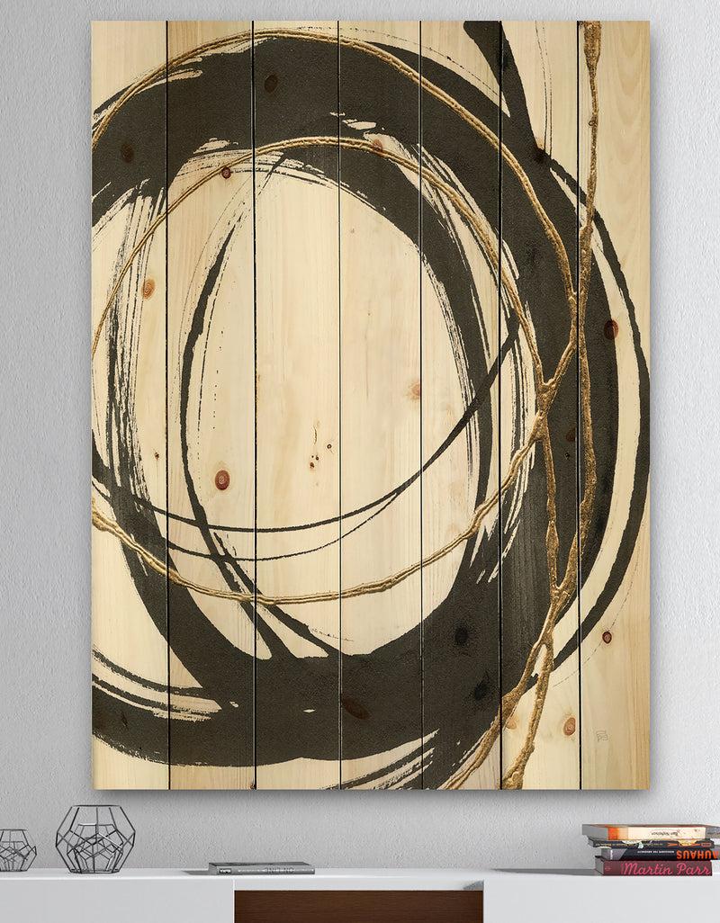 DesignQ Gold Glamour Circle III - Posh & Luxe Print on Natural Pine Wood