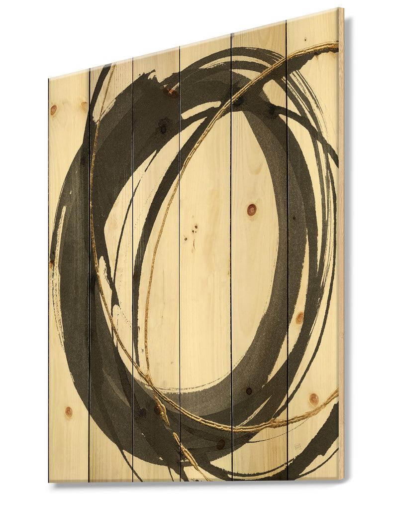 DesignQ Gold Glamour Circle IV - Posh & Luxe Print On Natural Pine Wood
