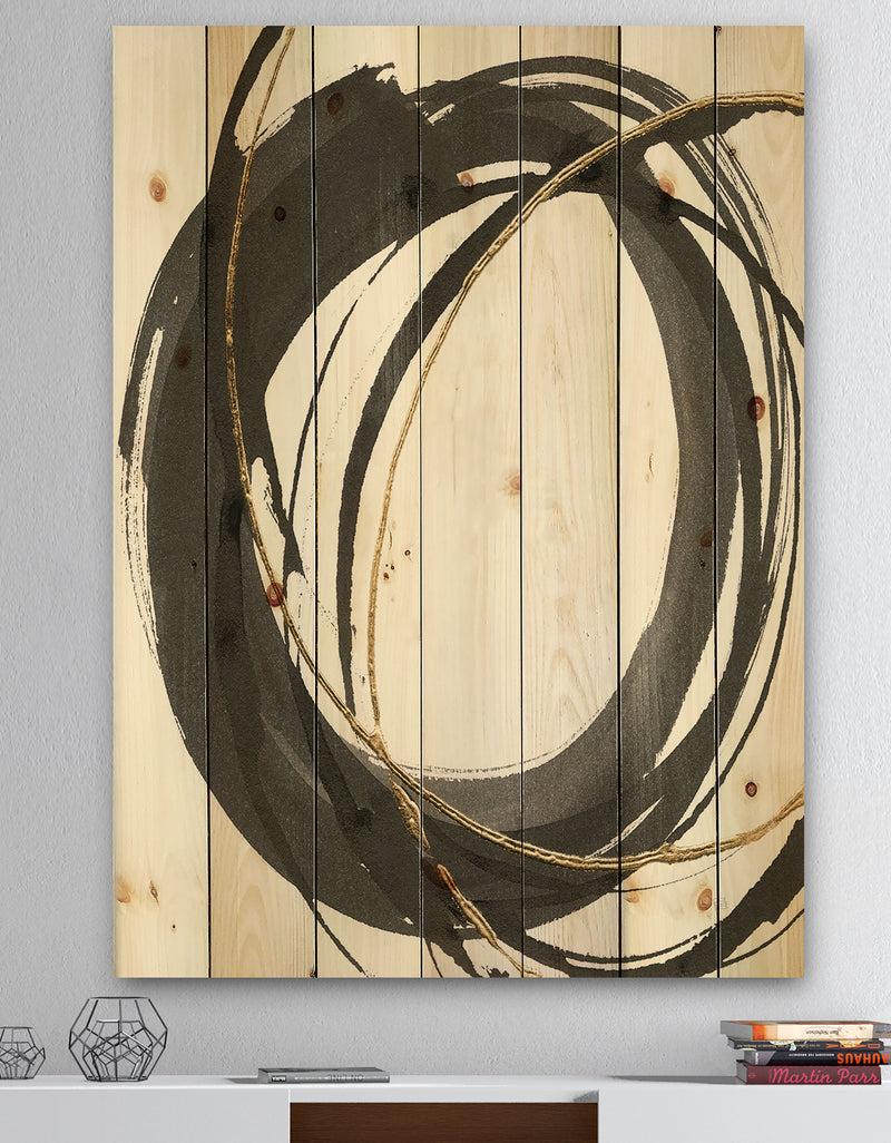 DesignQ Gold Glamour Circle IV - Posh & Luxe Print on Natural Pine Wood