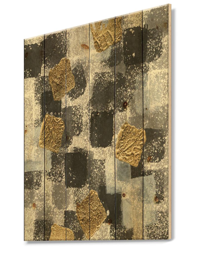 DesignQ Gold Glamour Squares I - Modern & Transitional Print On Natural Pine Wood